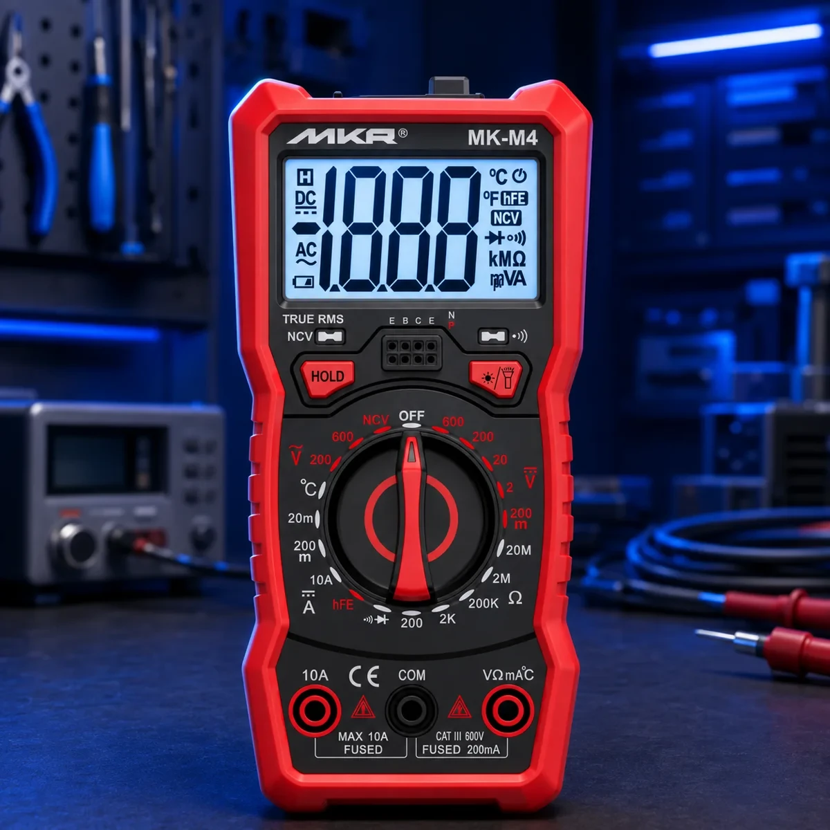 Включённый дисплей мультиметра MKR MK-M4 крупным планом